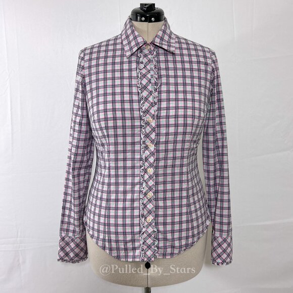 LILLY PULITZER Multicolor Plaid Long-Sleeve Ruffle Button-Front Shirt - Size 8 - Picture 3 of 16